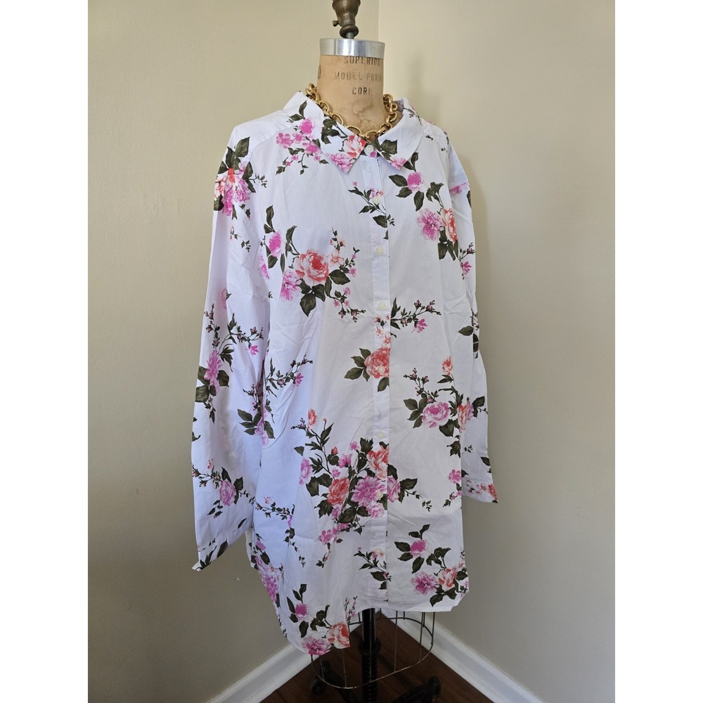 Roaman's Floral Button Front Long Shirt Tunic Size 40W